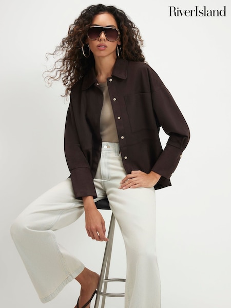 Brown - River Island Long Sleeve Suedette Overshirt