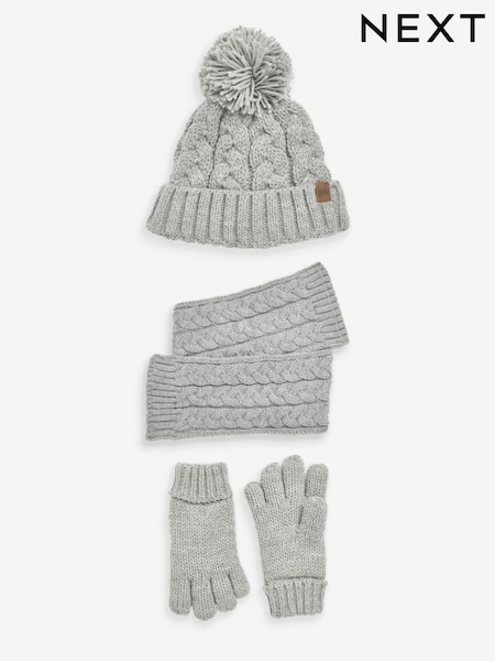 Grey Knitted Hat, Gloves and Scarf 3 Piece Set (3-16yrs) (347853) | €18 - €21
