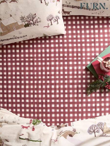 Furn Cotswolds Christmas Gingham Fitted Bed Sheet Fitted