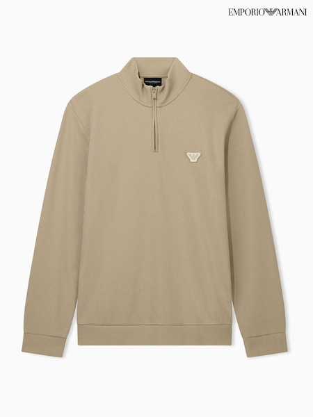 Cream - Regular Emporio Armani Waffle Terry Half Zip Sweater