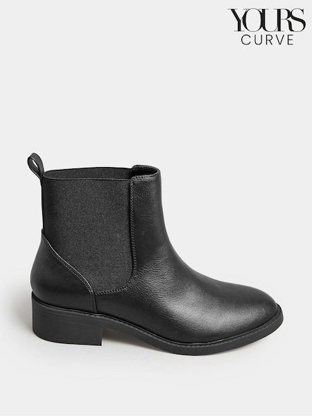 Yours Curve Black Extra Wide Fit Extra-Wide Fit PU Elastic Chelsea Boots (348164) | R$ 325