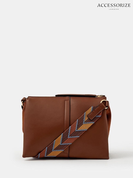 Brown - Accessorize Webbing Strap Crossbody Bag