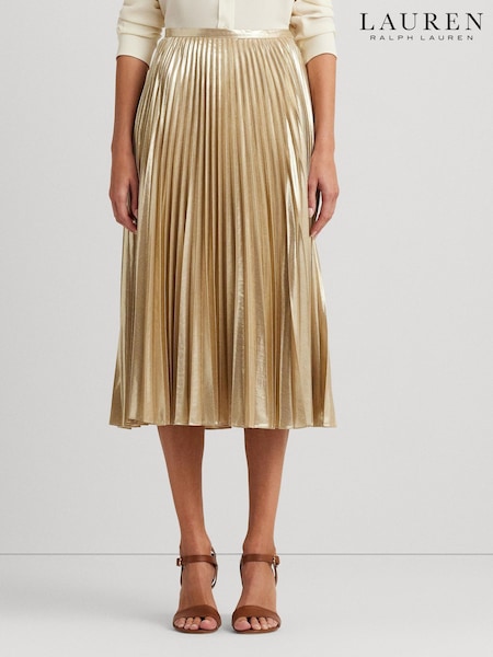 Lauren Ralph Lauren Gold Suzu Pleated Metallic Chiffon Skirt (348307) | €147