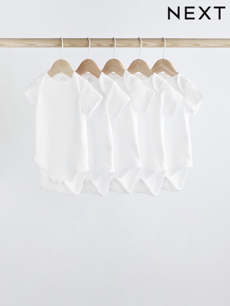 White Essential 5 Pack Baby Short Sleeve Bodysuits (348384) | €12 - €16