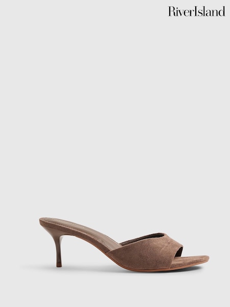 Brown - River Island Suedette Mule Heeled Sandals