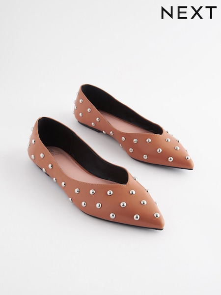 Camel Brown Forever Comfort® Studded Point Toe Flat Shoes (348761) | €8