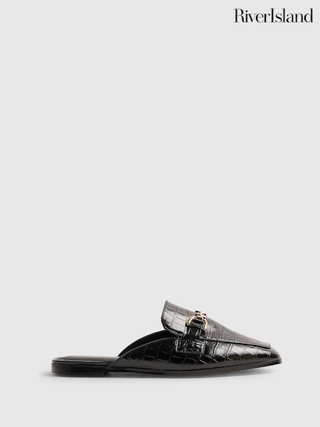 Černý - River Island Crocodile Embossed Backless Loafers