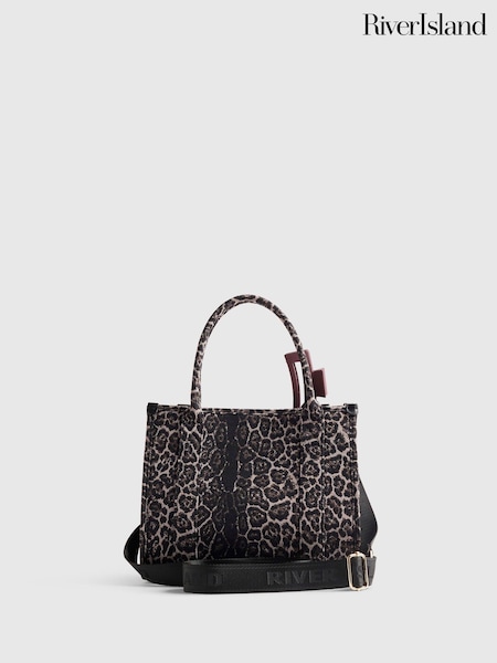 Қоңыр - River Island Leopard Embroidered Tote Bag