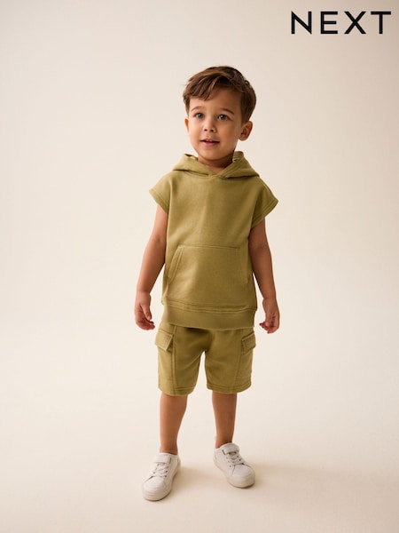 Khaki Green Short Sleeve Utility Hoodie and Shorts Set (3mths-7yrs) (348854) | €7.50 - €10