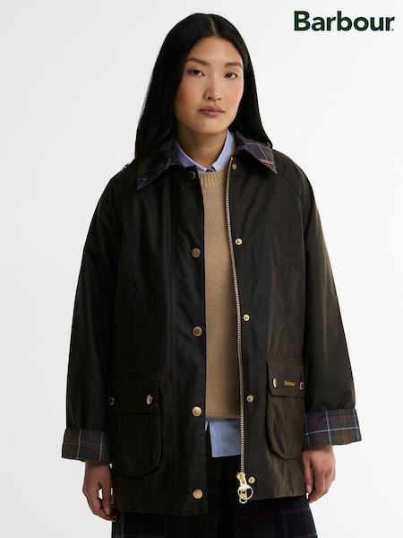 Green - Barbour® Icons Tartan Collar Modern Beadnell Wax Jacket
