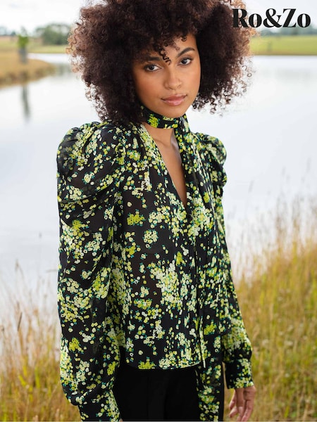 Ro&Zo Yellow Floral Tie Neck Blouse (348937) | €43