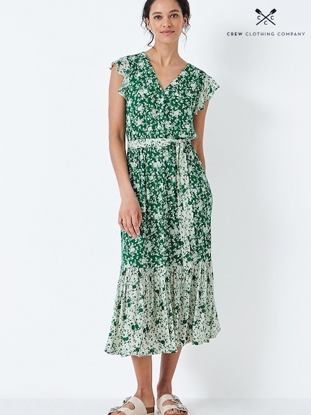 Crew Clothing Company Green Floral Print Tiered Dress (349267) | €49