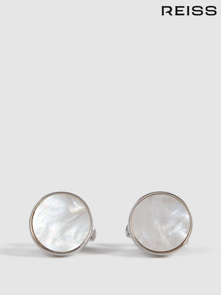 Reiss Silver/Mop Ardley Round Onyx Cufflinks (349488) | INR 8,907
