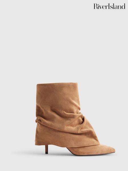 棕色 - River Island Ruched Folded Ankle Boots