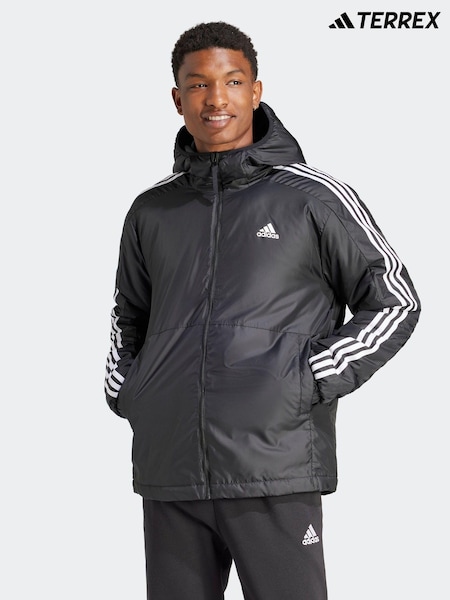 Negru - adidas Terrex Esențiale 3-Dungă Insulated Cu glugă Jachetă (349621) | 313 LEI