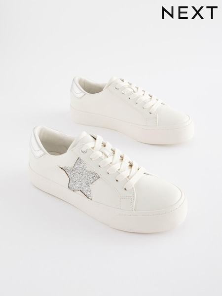 Белый/серебристый - Forever Comfort® Patent Chunky Star Lace-Up Trainers (350192) | €36