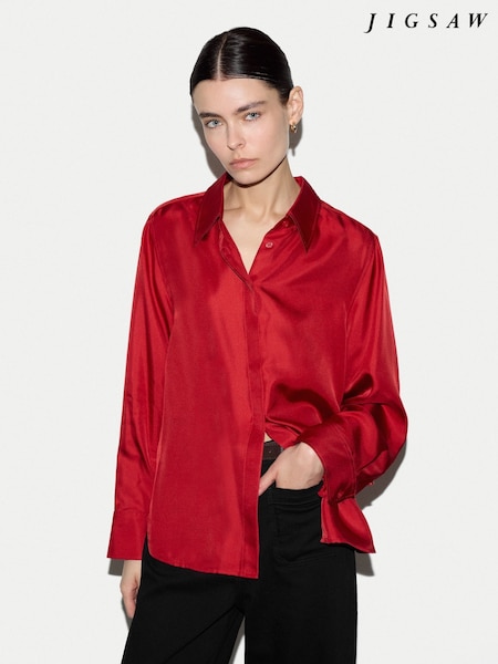 أحمر - Jigsaw Silk Twill Relaxed Shirt