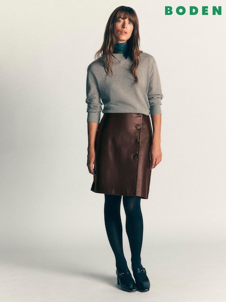 Brown - Boden Evelyn Leather Wrap Skirt