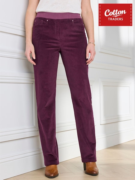 Mulberry Purple - Cotton Traders Premium Pull On Cord Trousers 31"