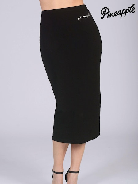 Pineapple Black Midi High Waist Womens Jersey Skirt (350416) | 72 QAR