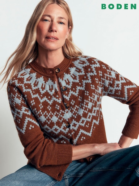 Brown - Boden Mae Fairisle Cardigan