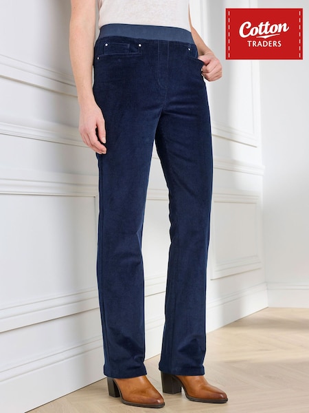 Navy Blue - Cotton Traders Premium Pull On Cord Trousers 27