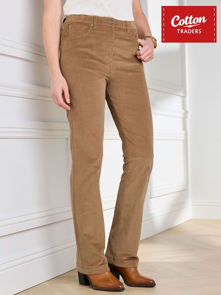 Caramel Brown - Cotton Traders Premium Pull On Cord Trousers 27"
