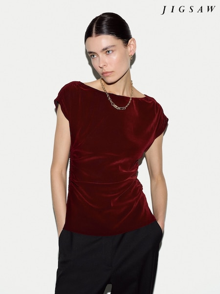 红色 - Jigsaw Velvet Ruched Top