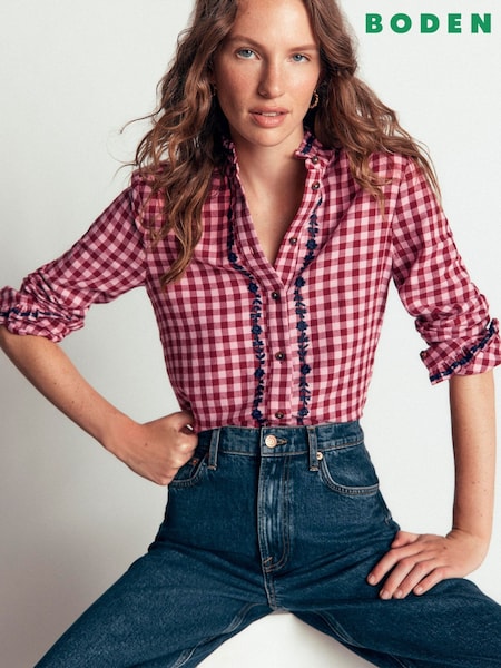 Pink - Boden Sienna Frill Cotton Shirt