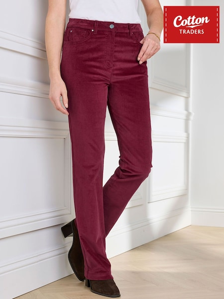 Ruby Red - Cotton Traders Premium Pull On Cord Trousers 27