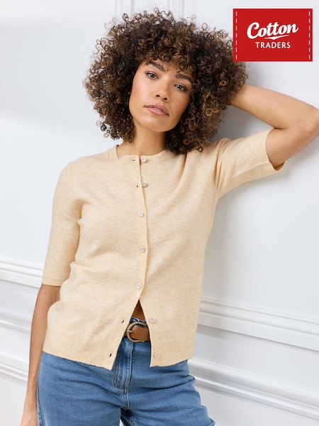 Коричневий - Cotton Traders Fine Knit Short Sleeve Cardigan