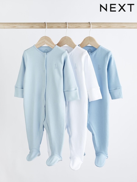 Blue/White 3 Pack Baby Sleepsuits (0-2yrs) (351212) | €19 - €22