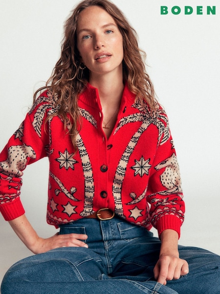 Red - Boden Jemma Jacquard Knit Cardigan