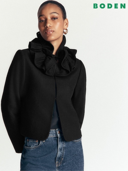 Black - Boden Ruffle Neck Wool Jacket