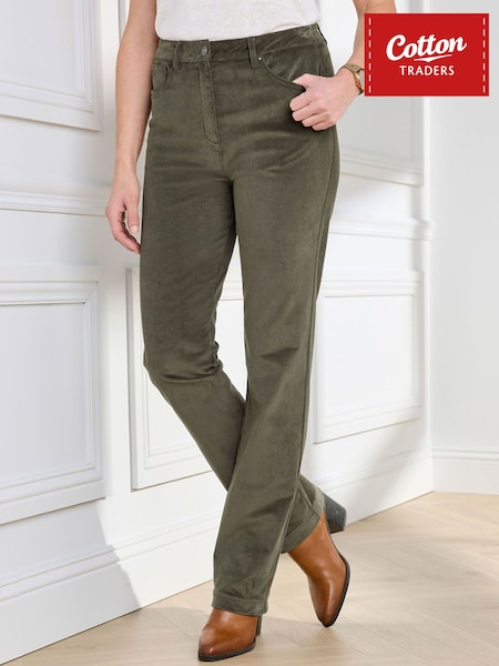 Dark Forest Green - Cotton Traders Premium Pull On Cord Trousers 27"
