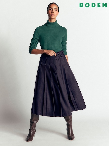 Dark Blue - Boden Pleated Midi Kilt Skirt