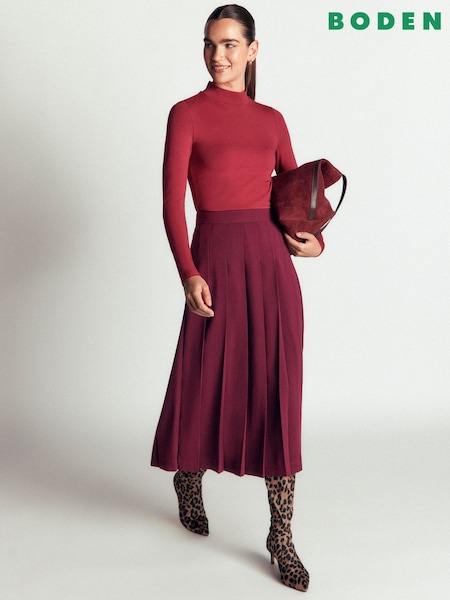 Purple - Boden Pleat Side Split Midi Skirt
