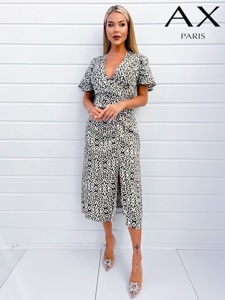 AX Paris Khaki Green Printed Bell Sleeve Midi Dress (352119) | €16