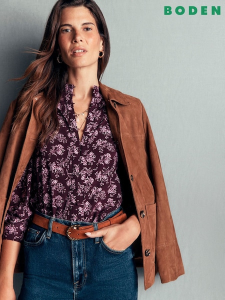 Brązowy - Boden Isla Funnel Neck Button Blouse