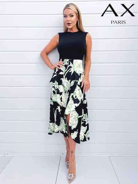 AX Paris Green Multi Floral 2-In-1 Frill Split Midi Dress (352251) | € 39