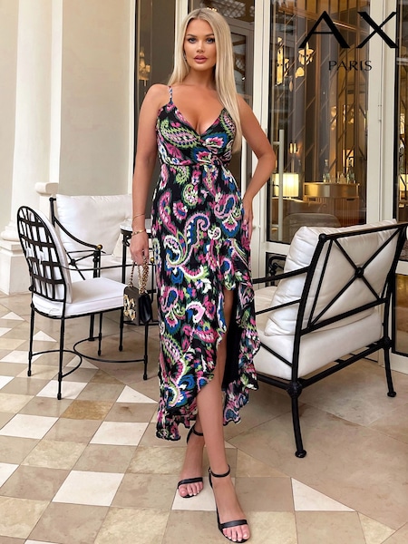 AX Paris Pink Multi Printed Wrap Over Strappy Midi Dress (352345) | €16