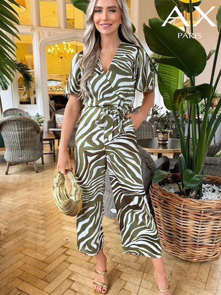 Grün - AX Paris Bedruckter Jumpsuit mit Schmetterlingsärmeln und Gürtel (352467) | 19 €