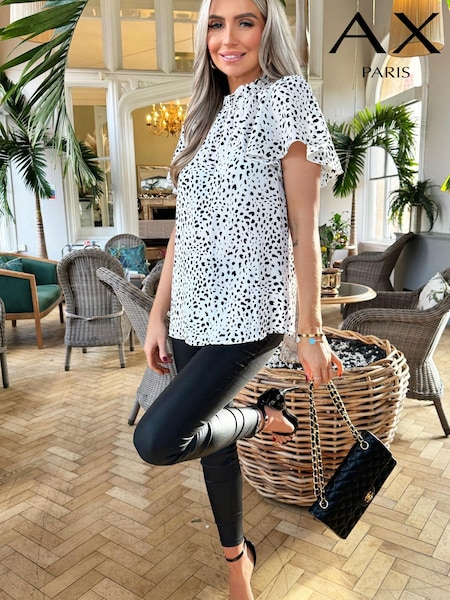 AX Paris Animal Print Frill Neck White Top (352470) | 125 LEI