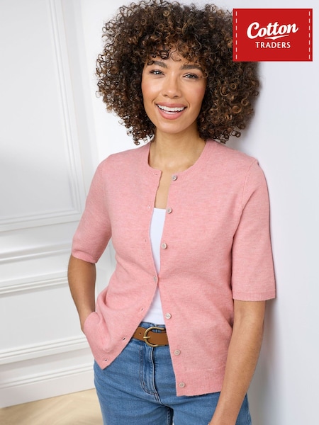 Рожевий - Cotton Traders Fine Knit Short Sleeve Cardigan