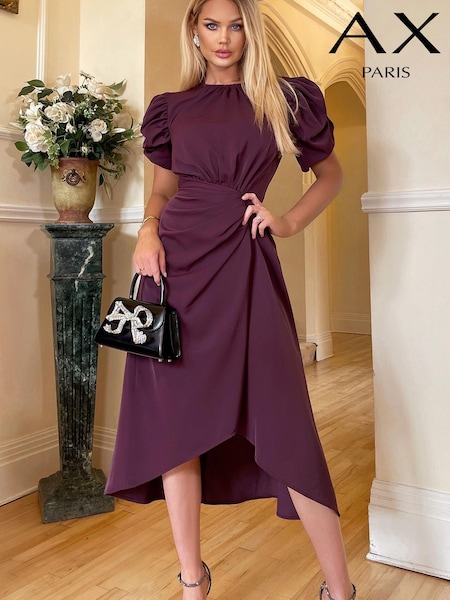 AX Paris Purple Plum Short Puff Sleeve Gathered Side Midi Dress (352613) | €31.50