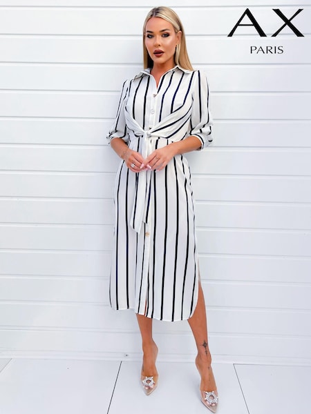 AX Paris Cream Striped Button Up 3/4 Sleeve Midi Dress (352714) | € 34