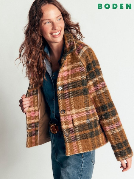 Green - Boden Short Funnel Neck Wool Coat