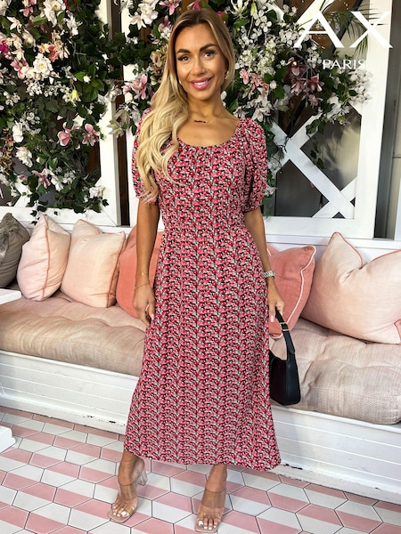 AX Paris Red Multi Floral Printed Puff Sleeve Midi Dress (353062) | €28