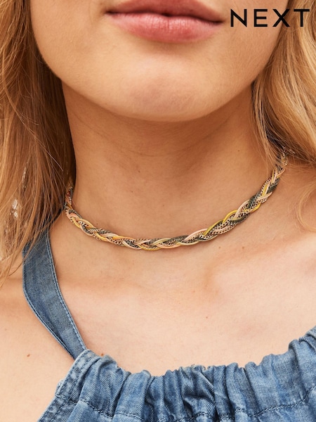 Gold Tone Plaited Collar Necklace (353247) | €8
