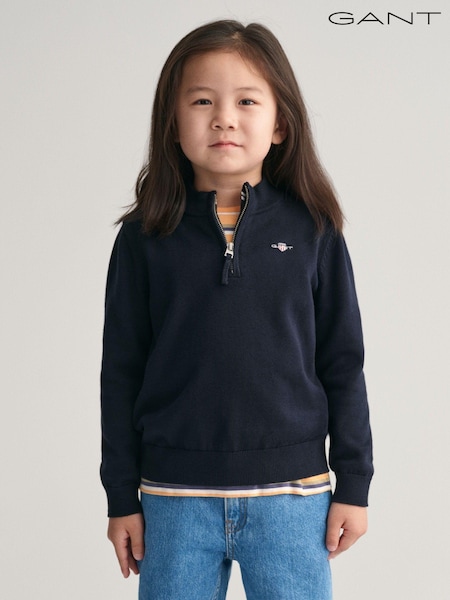 Albastru - GANT Shield 100% Cotton Half Zip Jumper (353309) | 250 LEI